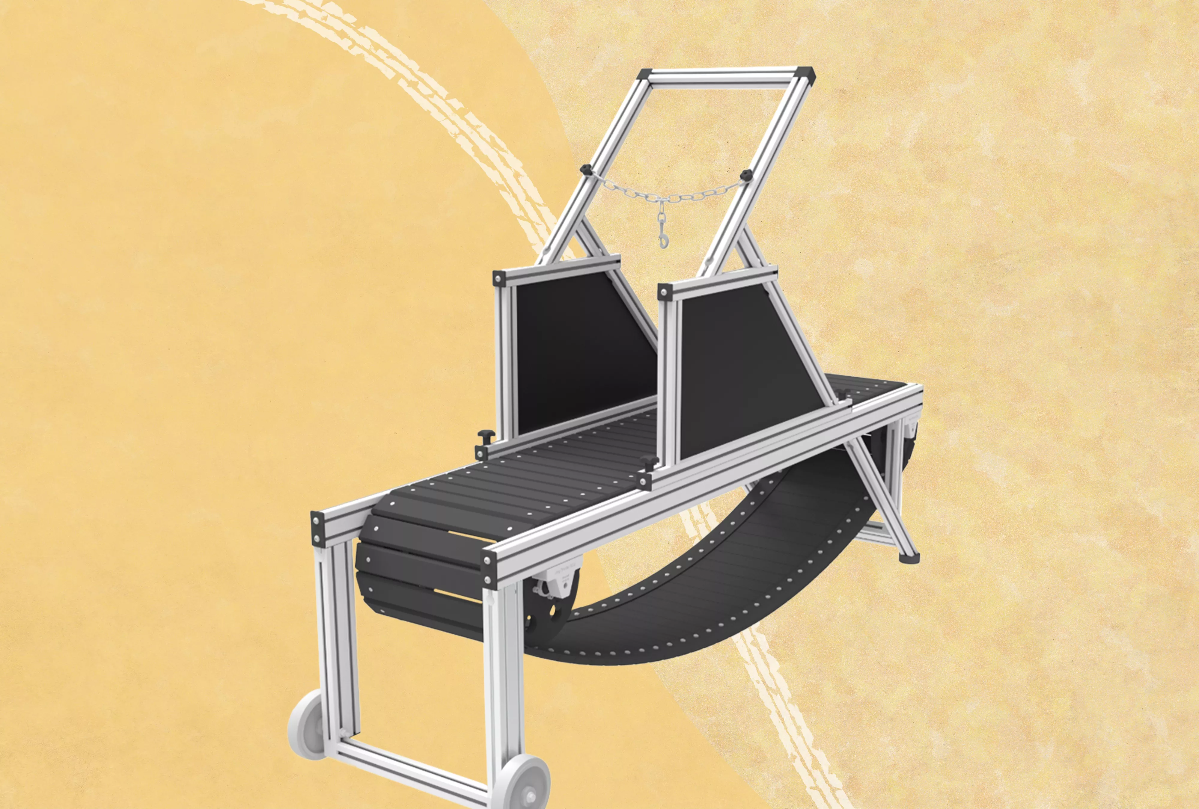 A dog treadmill we recommend on a yellow background